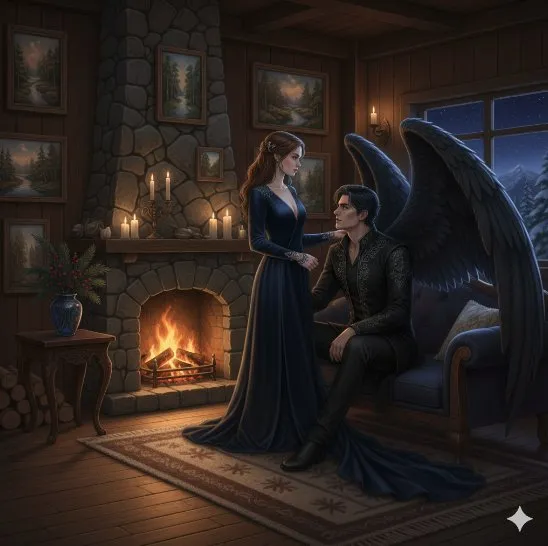 Feyre and Rhysand at the cabin.